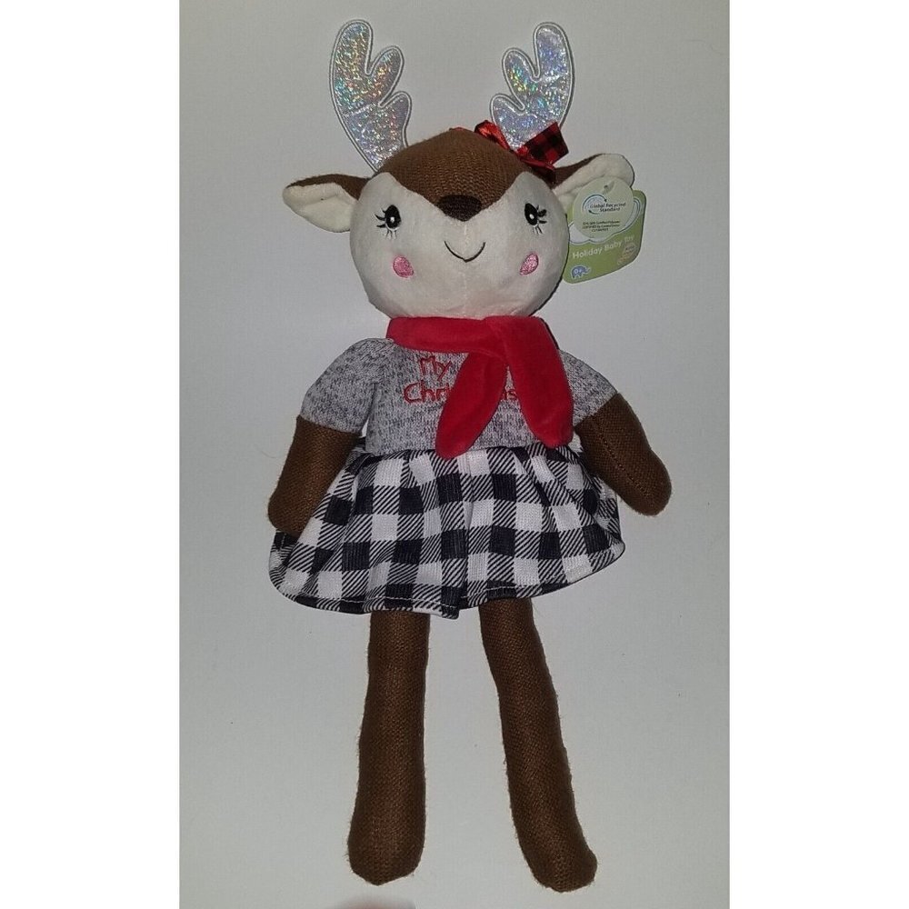 Spark Create Imagine Girl Reindeer Plush My 1st Christmas Holiday Toy Rattle TAG